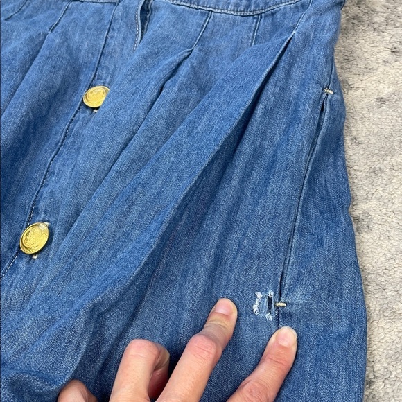 New L’Agence Denim Pleated Esmeralda Dress Button Front Blue Jean Stokes Sz 8 - Picture 15 of 16